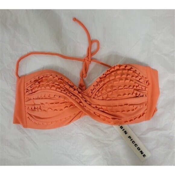NWT Robin Piccone Coral Fringe Twist Halter S Tie-Back Bikini Swim Top #93586 - Picture 1 of 1